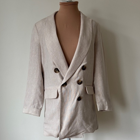 Emerson Fry Lee Beach Linen Cream Double Breasted Button Front Blazer EUC Size 2 - Picture 2 of 8